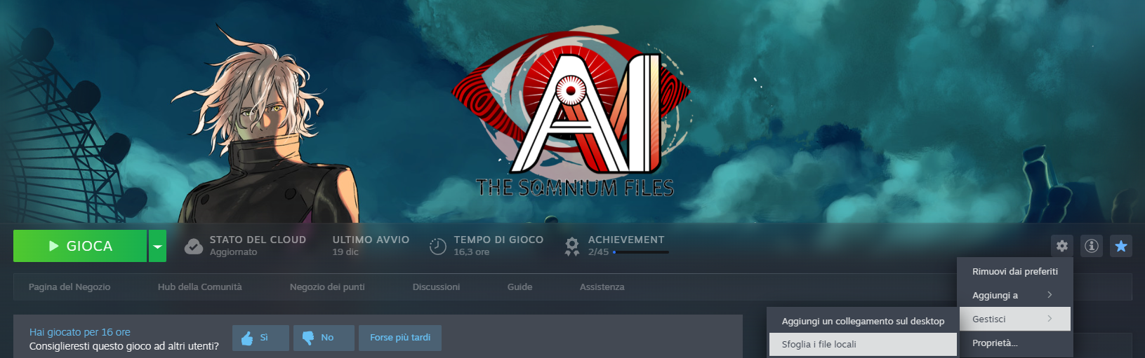 Pagina del gioco