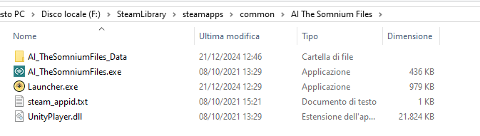File e cartelle del gioco