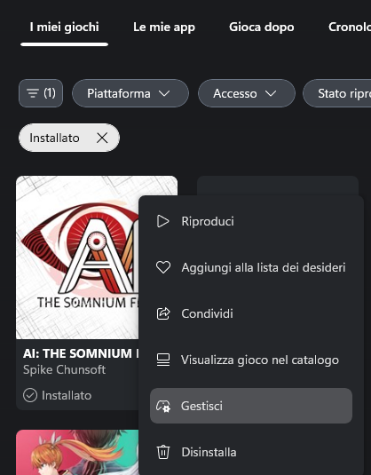 Pagina del gioco