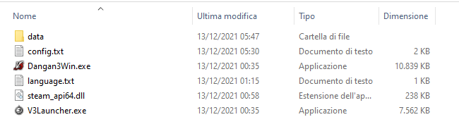 File e cartelle del gioco